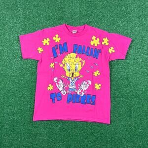Vintage 90s Looney Tunes Tweetie Bird pink aop t shirt single stitch made in USA